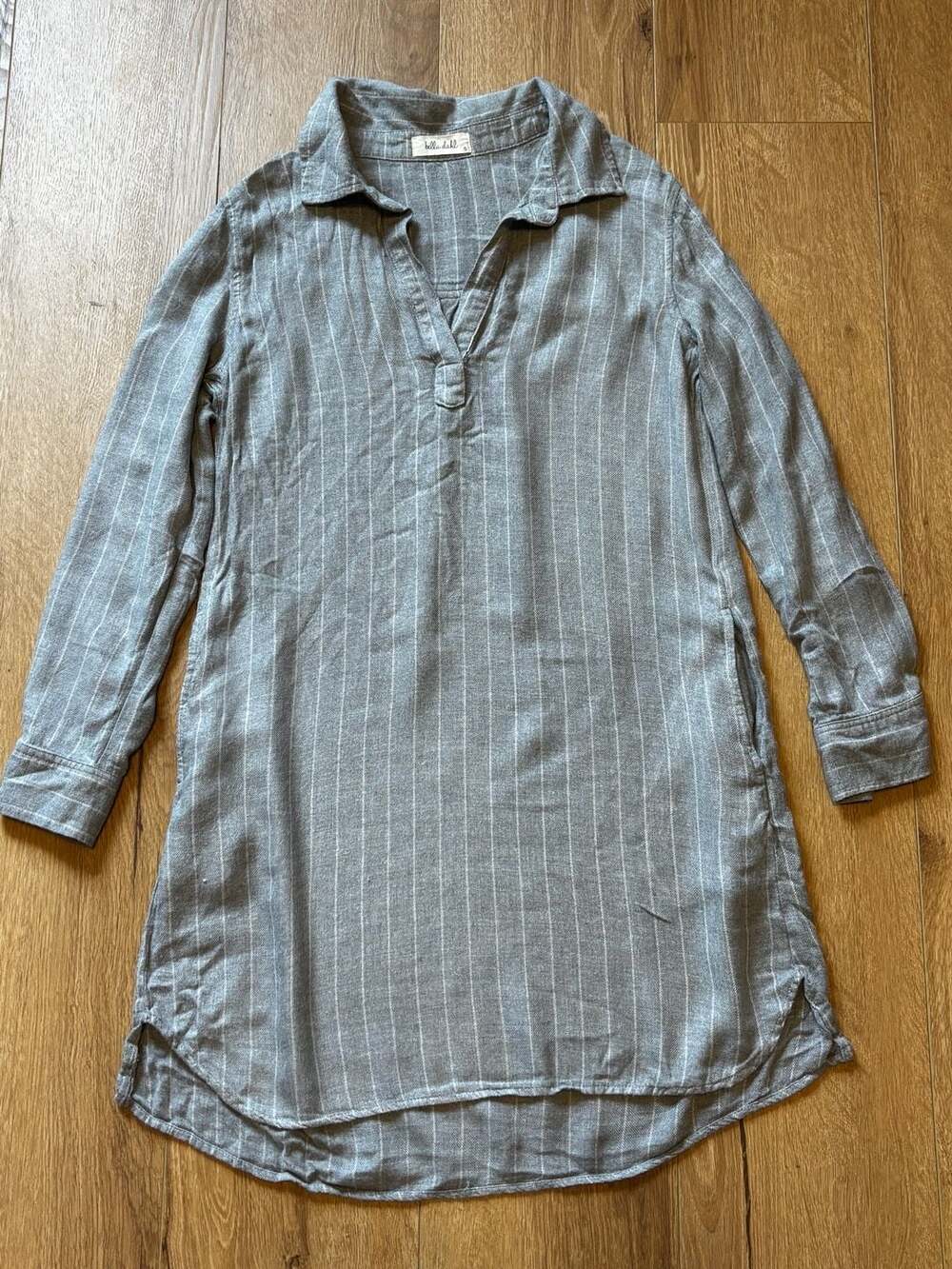 Bella Dahl Gray Striped Rayon Long Sleeve Tunic Dress Size S